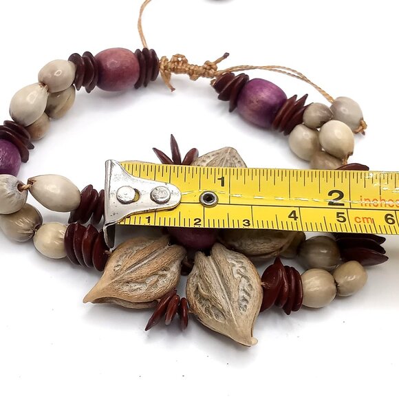 Handcrafted Adjustable Bracelet Natural Seed Beads Floral Design Bohemian Style - Picture 12 of 12